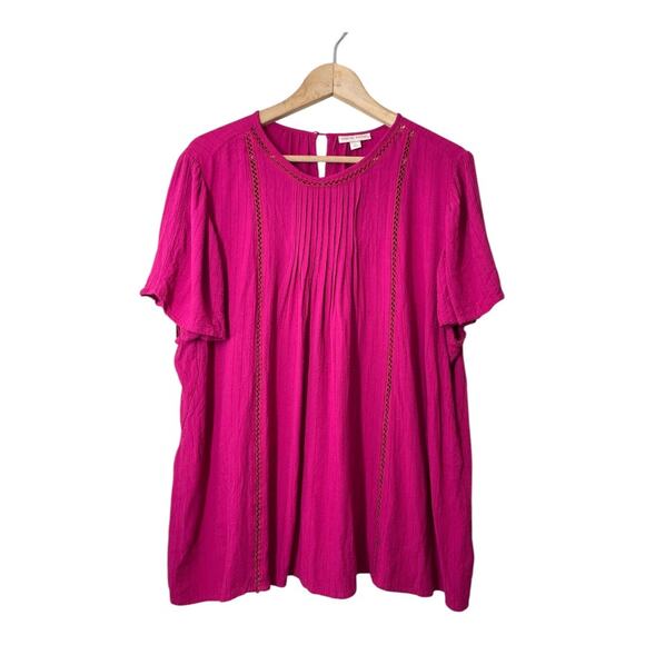 Knox Rose Eyelet Ladder Stitch Top Blouse Magenta Pink Flutter Short Sleeve XL - Picture 2 of 5